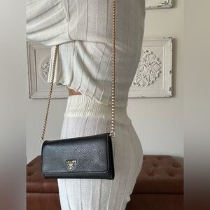 Prada Black Leather Wallet on Chain